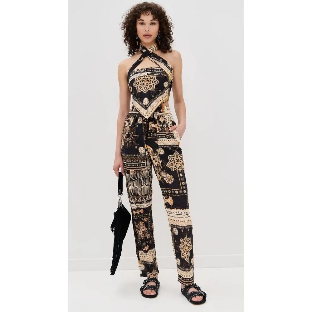 Isabel Marant Black/Ochre Fedora‎ Cotton Pants, Boho, Beachy Resort, 34 US 2